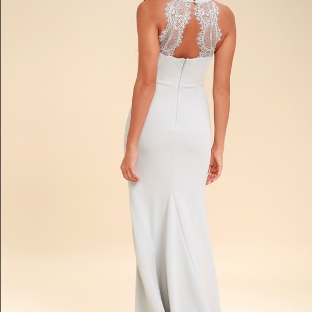 White full length dress with back lace halter top